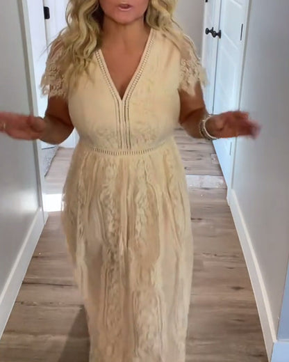 V-Neck Elegant Lace Waist Dress