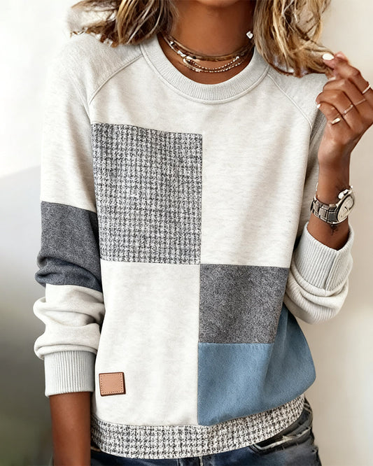 Round Neck Contrast Color Casual Sweatshirt