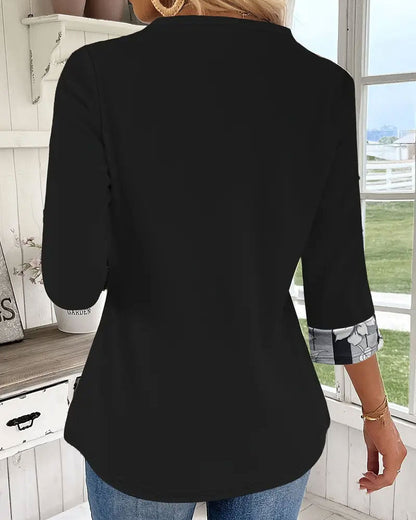 Printed Fake Two-Piece Long-Sleeved Top