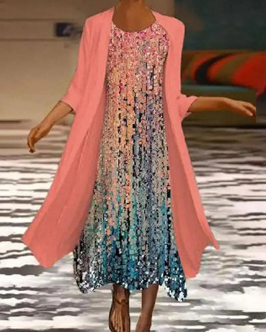 Elegant colorful round neck printed dress