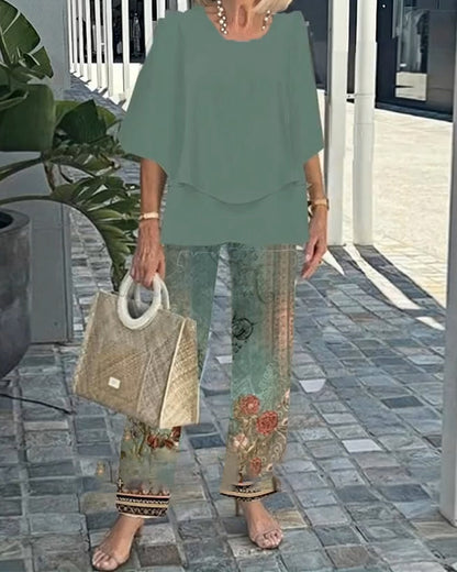 Fashion Printed Straight Pants Set