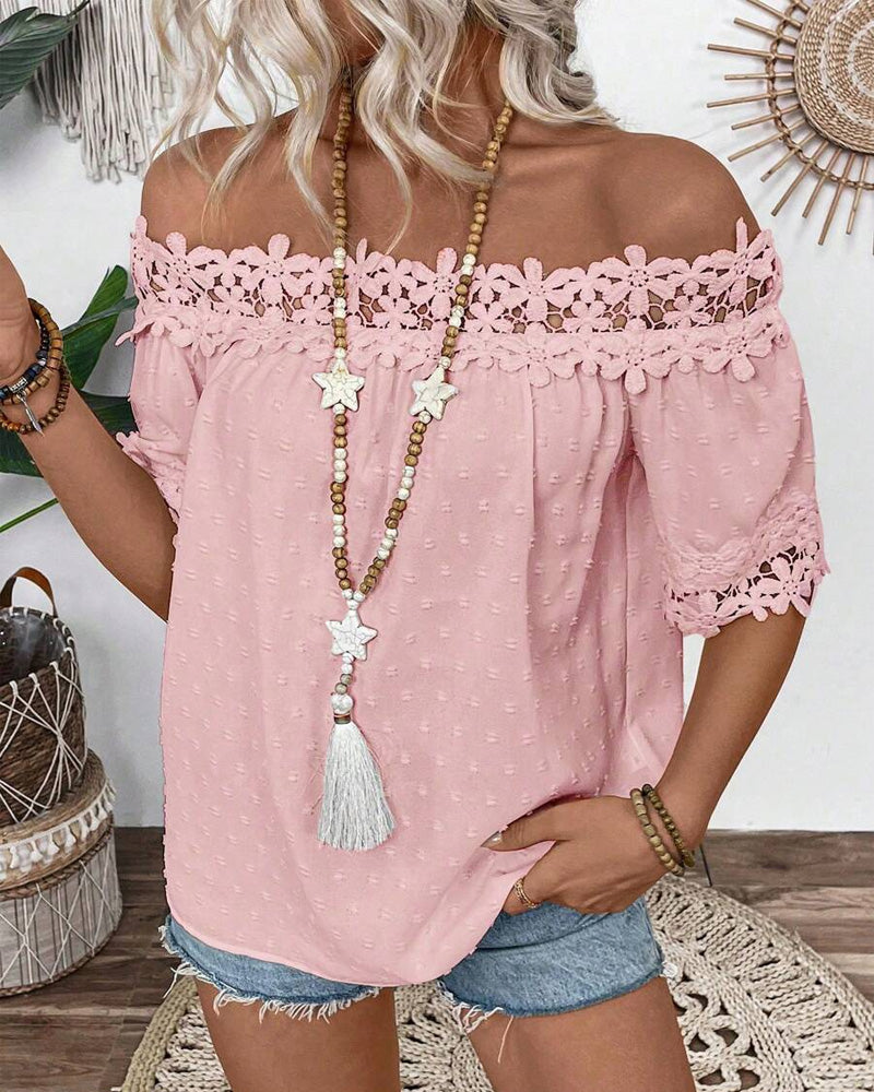 One-Shoulder Lace 3d Flower Blouse