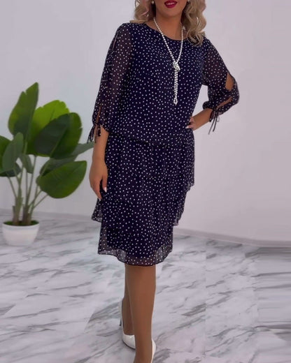 Polka dot print layered elegant dress