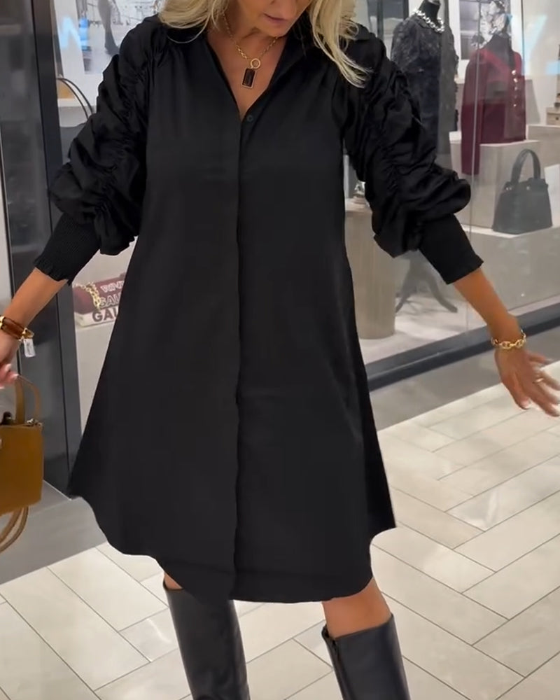 Fashion Lapel Solid Color Shirt Dress