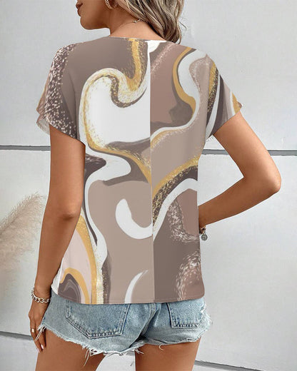 Short-Sleeved Geometric Print Blouse