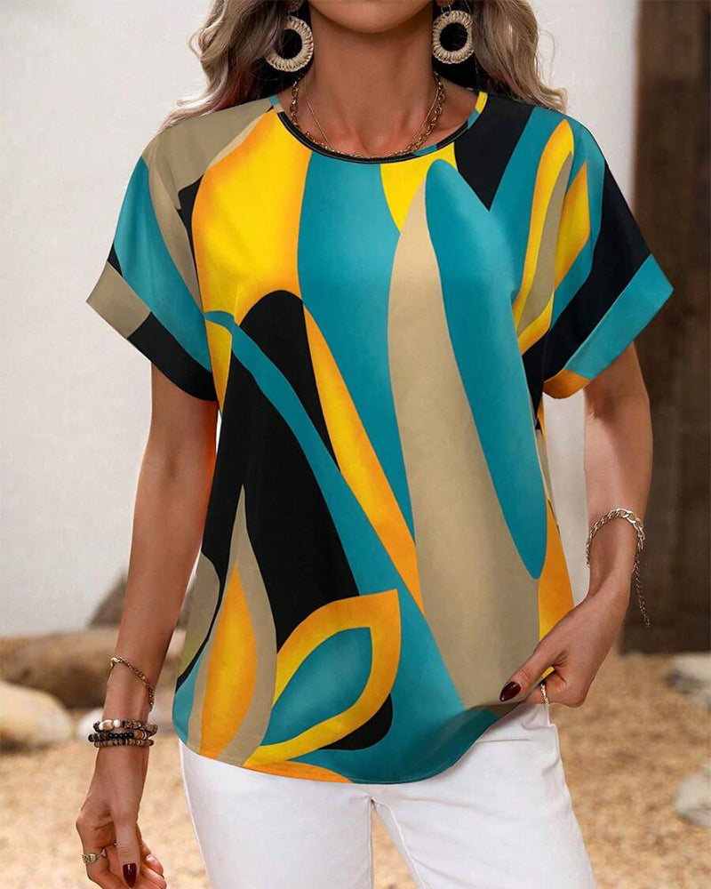 Crew Neck Contrast Print T-Shirt