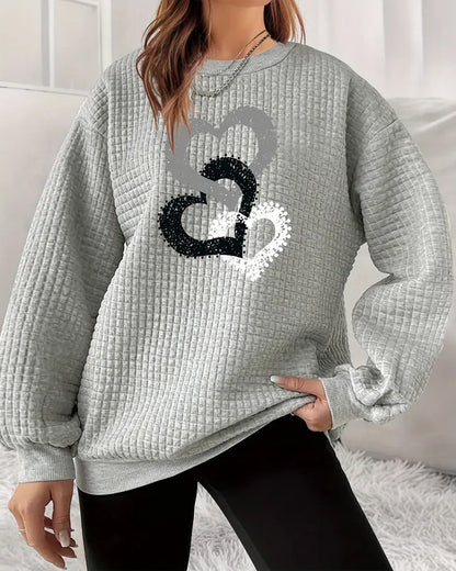 Heart Print Long-Sleeved Sweatshirt