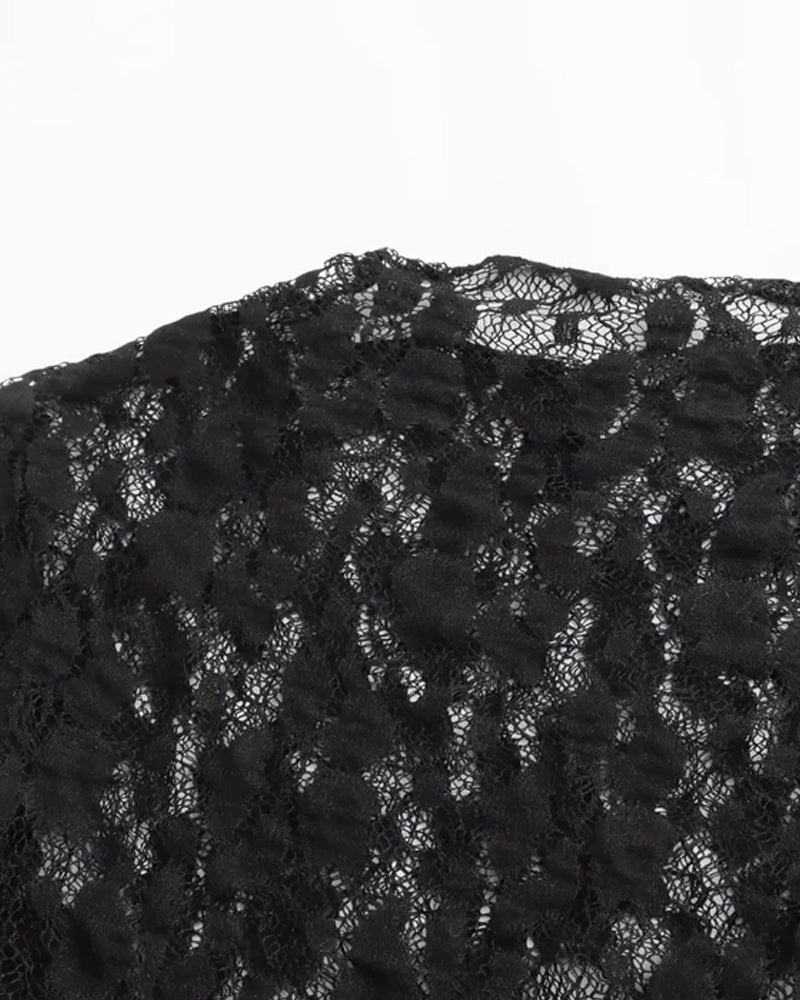 Round Neck Long Sleeve Lace Bodysuit