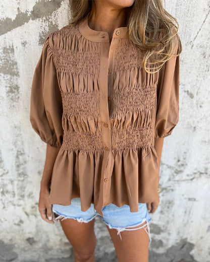 Casual Fashion Short Sleeve Solid Color Blouse