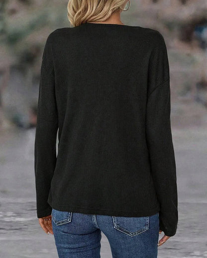 V-Neck Contrast Button Top