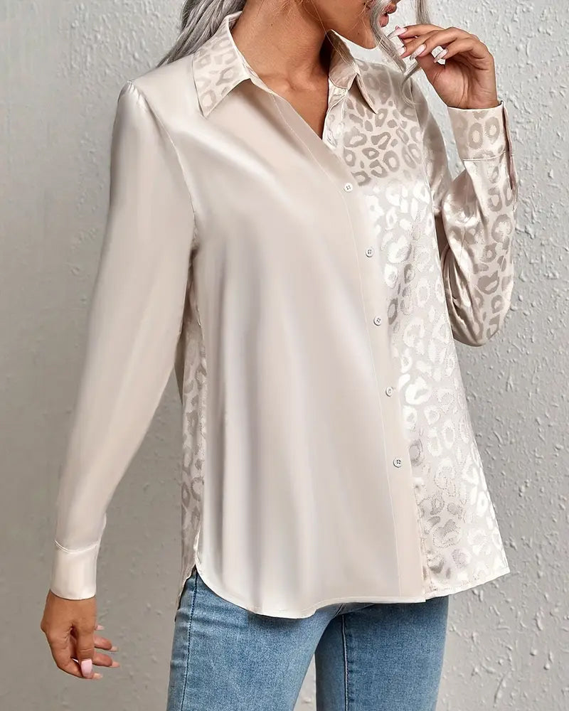 Satin Leopard Print Splicing Shirt