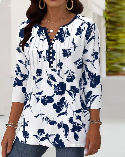 Button Print Fashion Blouse