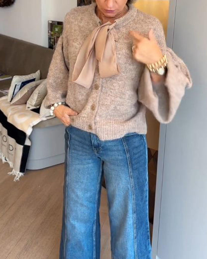 Elegant Lantern Sleeve Cardigan