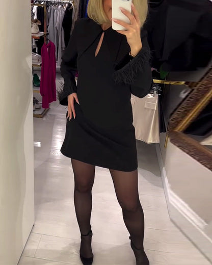 Solid Color Straight-Cut Long-Sleeved Dress