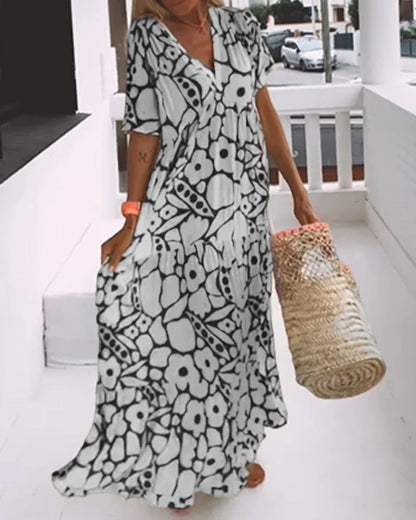 Printed v-neck loose dress