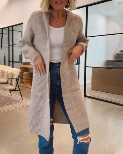 Solid Color Elegant Cardigan Mit Pocket