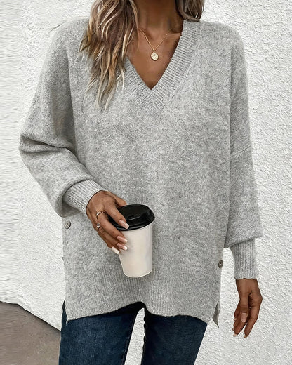 Lantern Sleeve V Neck Jumper
