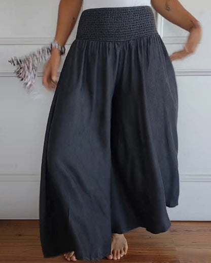 Elastic waist wide leg pants