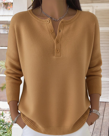 Long-Sleeved Button-Down Solid Color Jumper