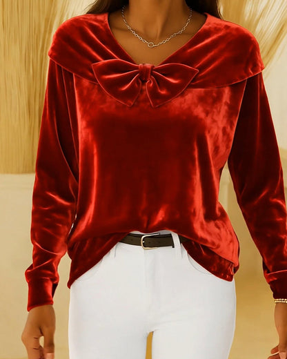 Solid Color Bow V-Neck Top