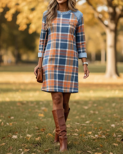 Plaid Patchwork Denim Dress