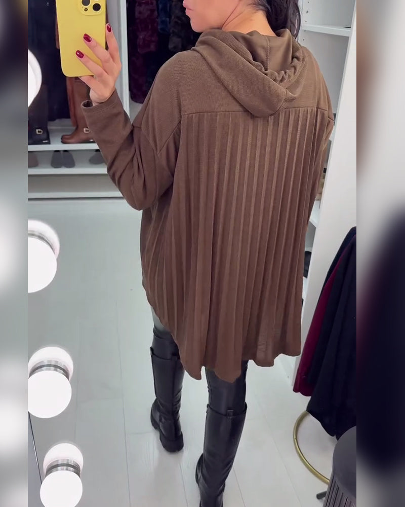 Irregular Loose Solid Color Long-Sleeved Hoodie