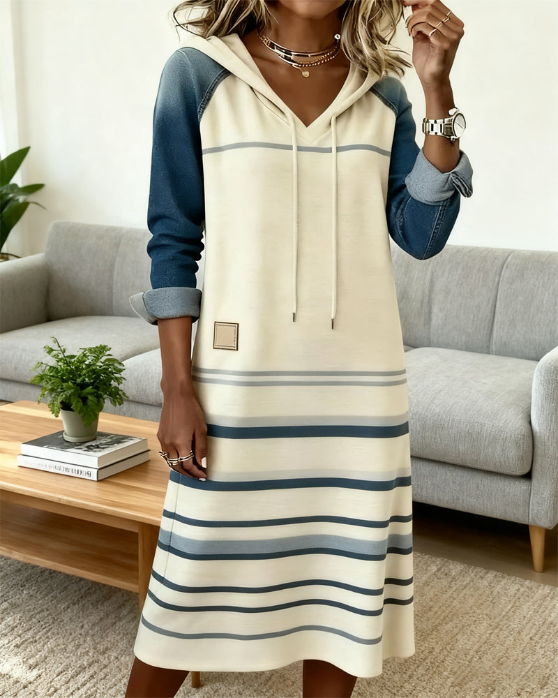 Hooded Striped Color Block Dress