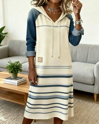 Hooded Striped Color Block Dress