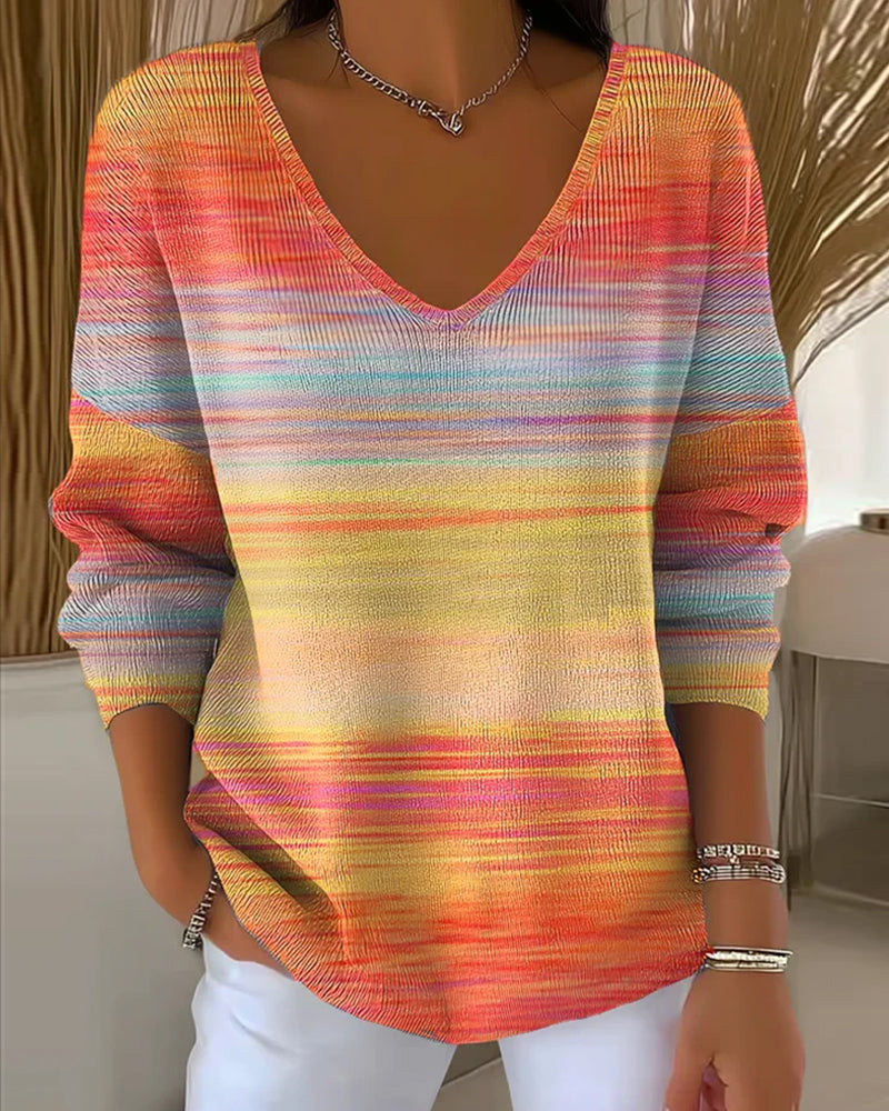 V-Neck Rainbow Stripe Jumper