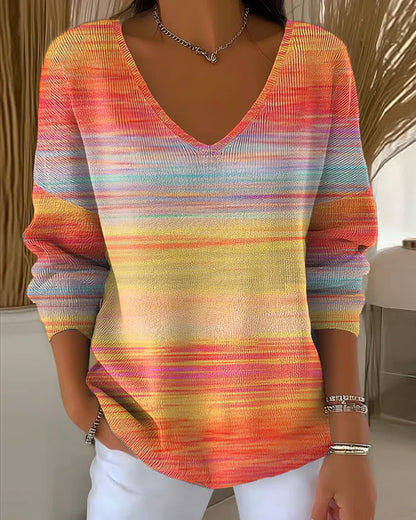 V-Neck Rainbow Stripe Jumper