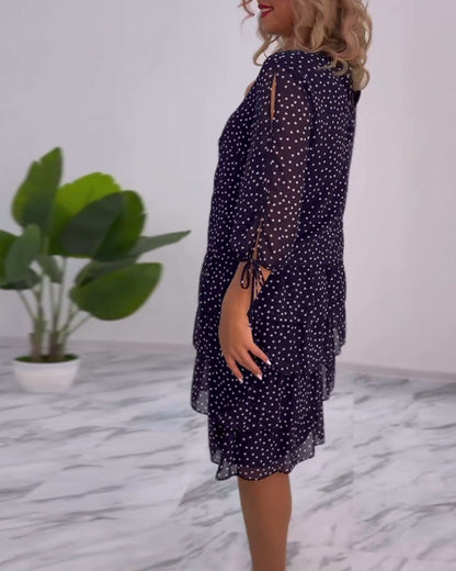 Polka dot print layered elegant dress