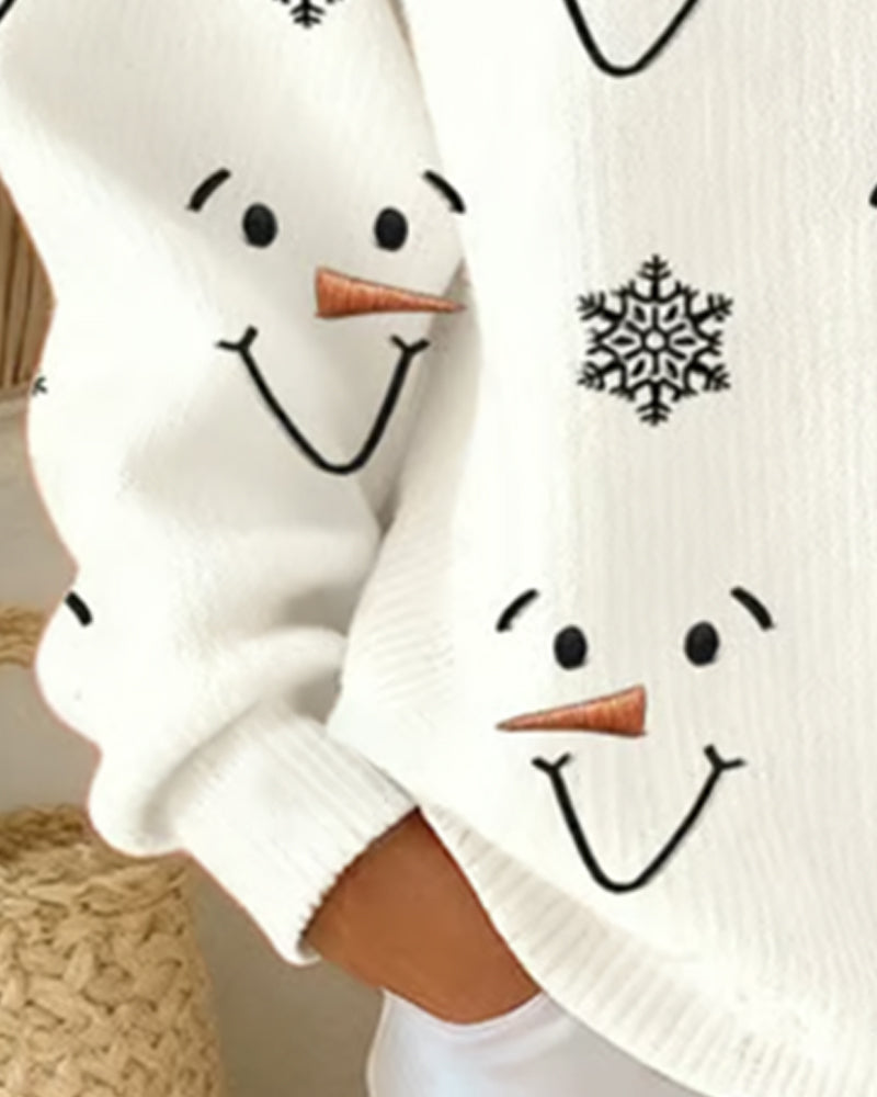 Loose Snowman & Snowflake Print Sweatshirt