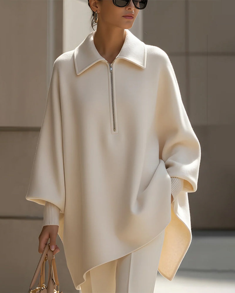 Half-Zip Lapel Lantern Sleeve Sweatshirt