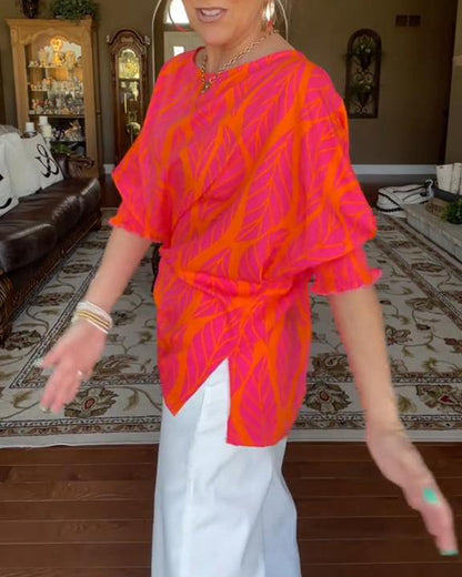 Round Neck Loose Print Blouse