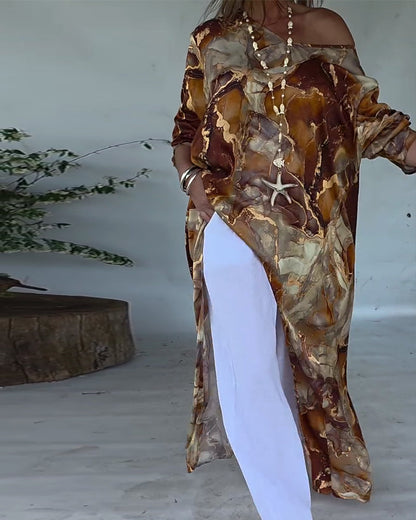 Fashionable Slit Printed Blouse