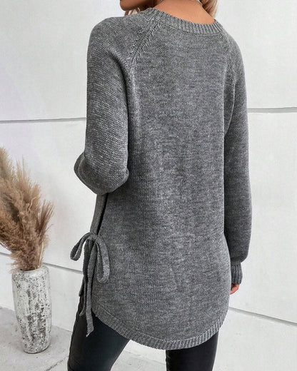Raglan Sleeve Knot Side Sweater
