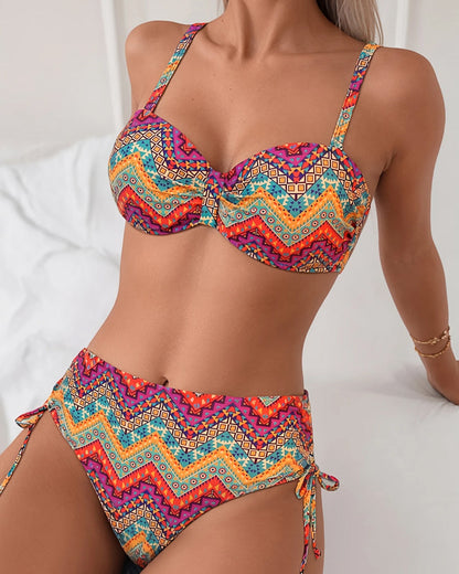 Ethnic Style Bra-Style Split Strap Swimsuit