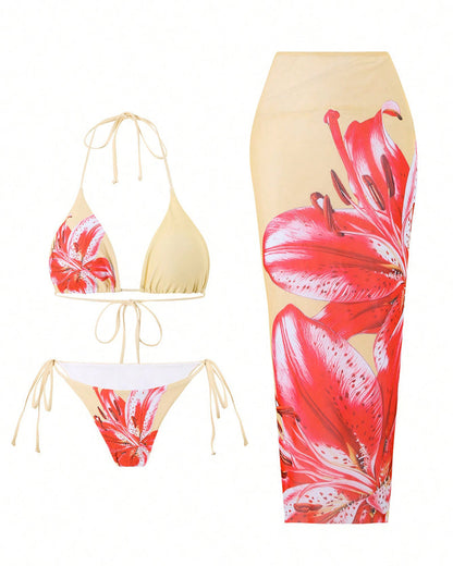 Sexy Printed Three-Piece Swimsuit