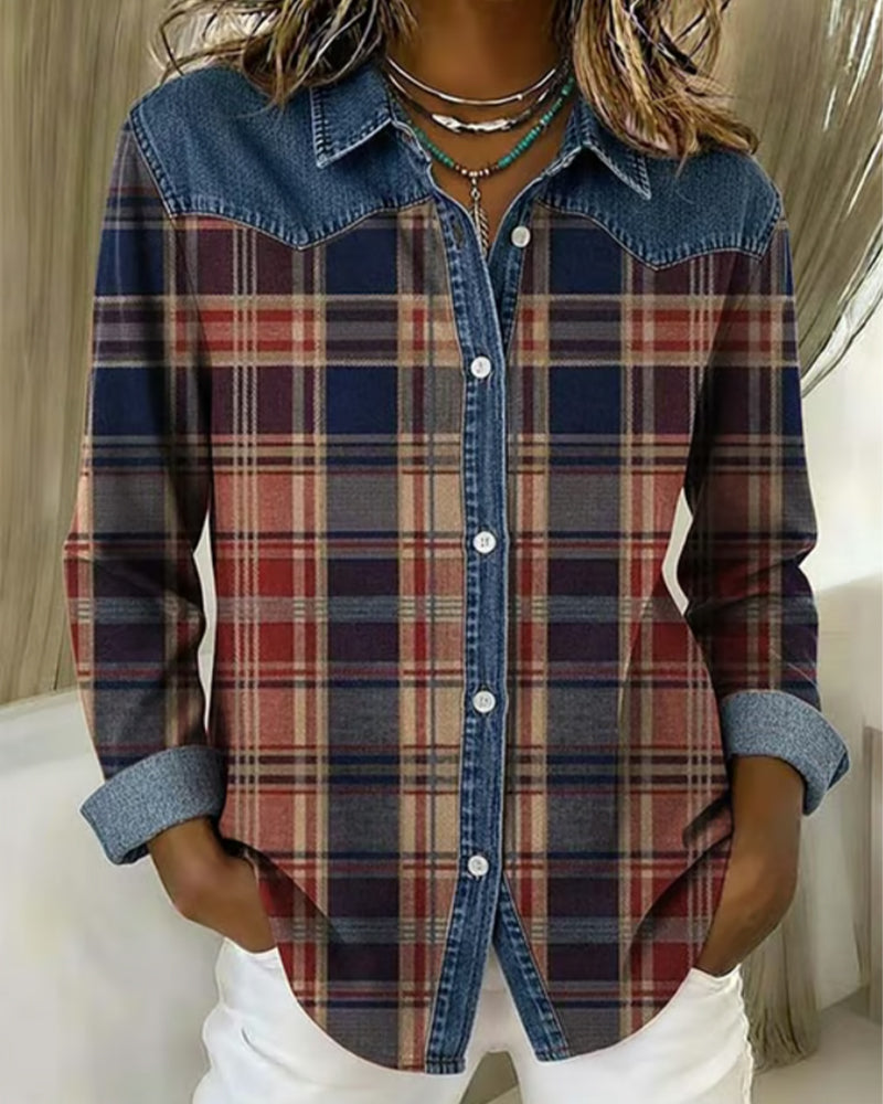 Plaid Contrast Color Fashion Blouse
