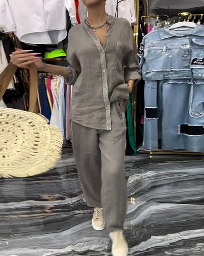 Stand Collar Pocket Casual Suit