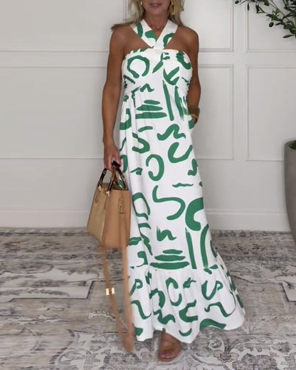 Halter Neck Printed Backless Sexy Dress