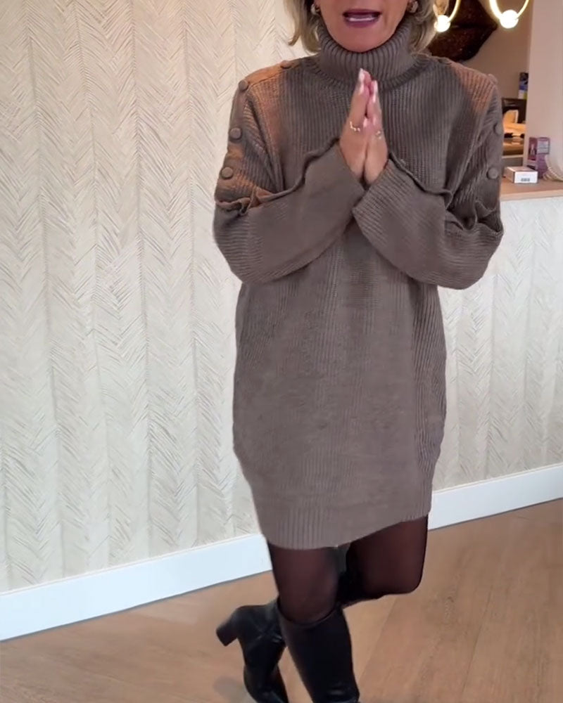 Fashionable Button-Design Sweater Dress