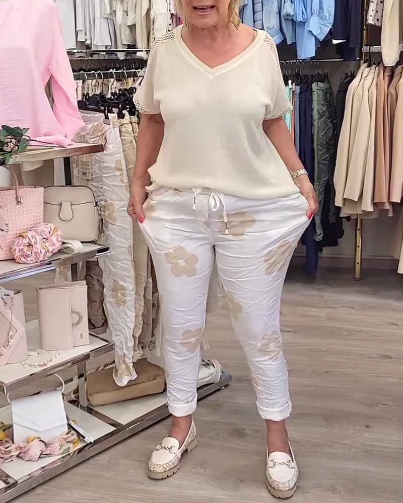 Casual Print Drawstring Pants