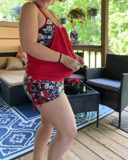 Printed Suspender Boxer Swimsuit