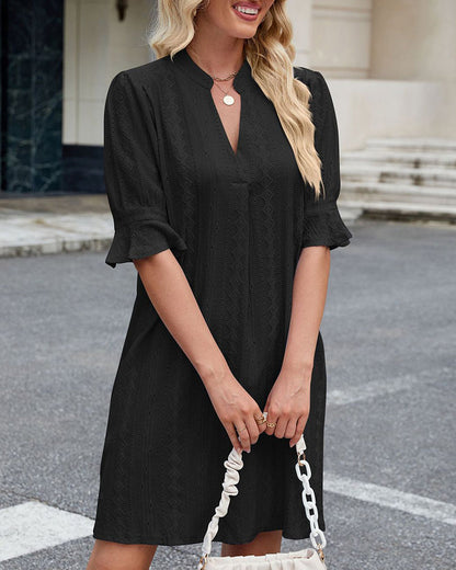 Solid Color V-Neck Dress