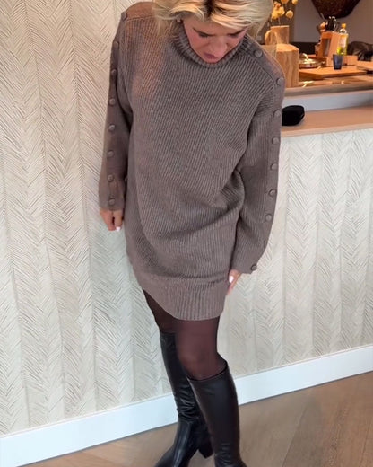 Fashionable Button-Design Sweater Dress