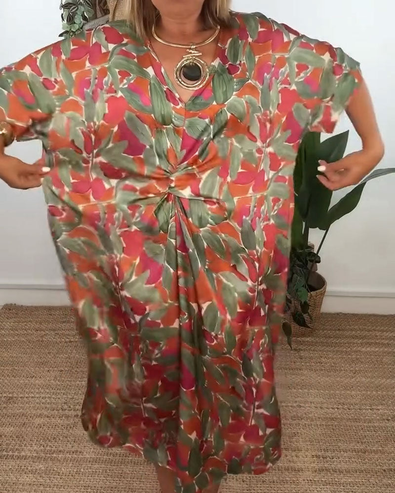 V-Neck Twist Print Dress