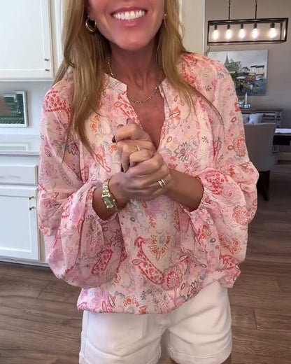 Balloon Sleeve Floral Blouse