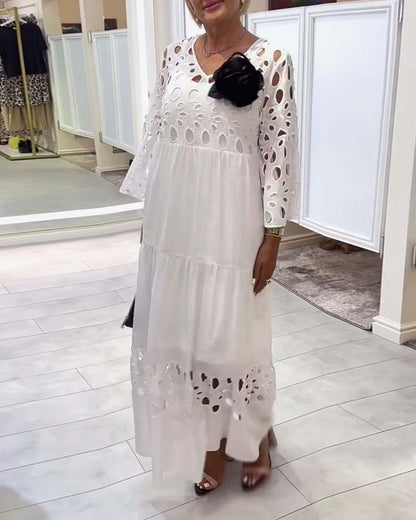 Elegant Solid Color Lace Hole Dress