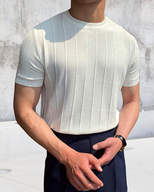 Men's Crew Neck Short Sleeve Breathable Knitted T-Shirt